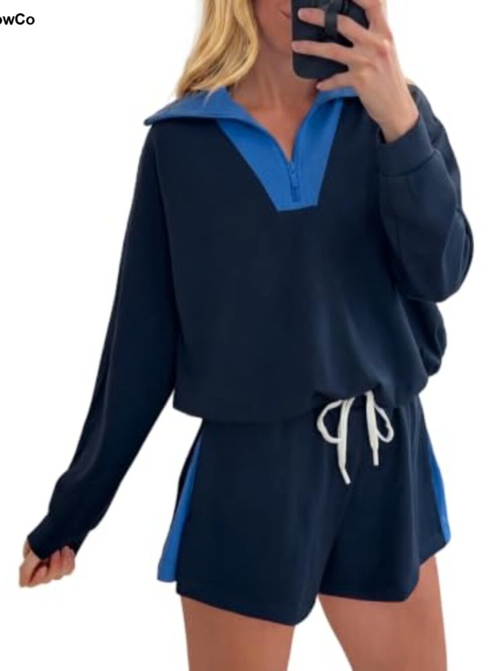 Women Quarter Zip Sweatshirt and Shorts Set 2 Piece Workout Outfit